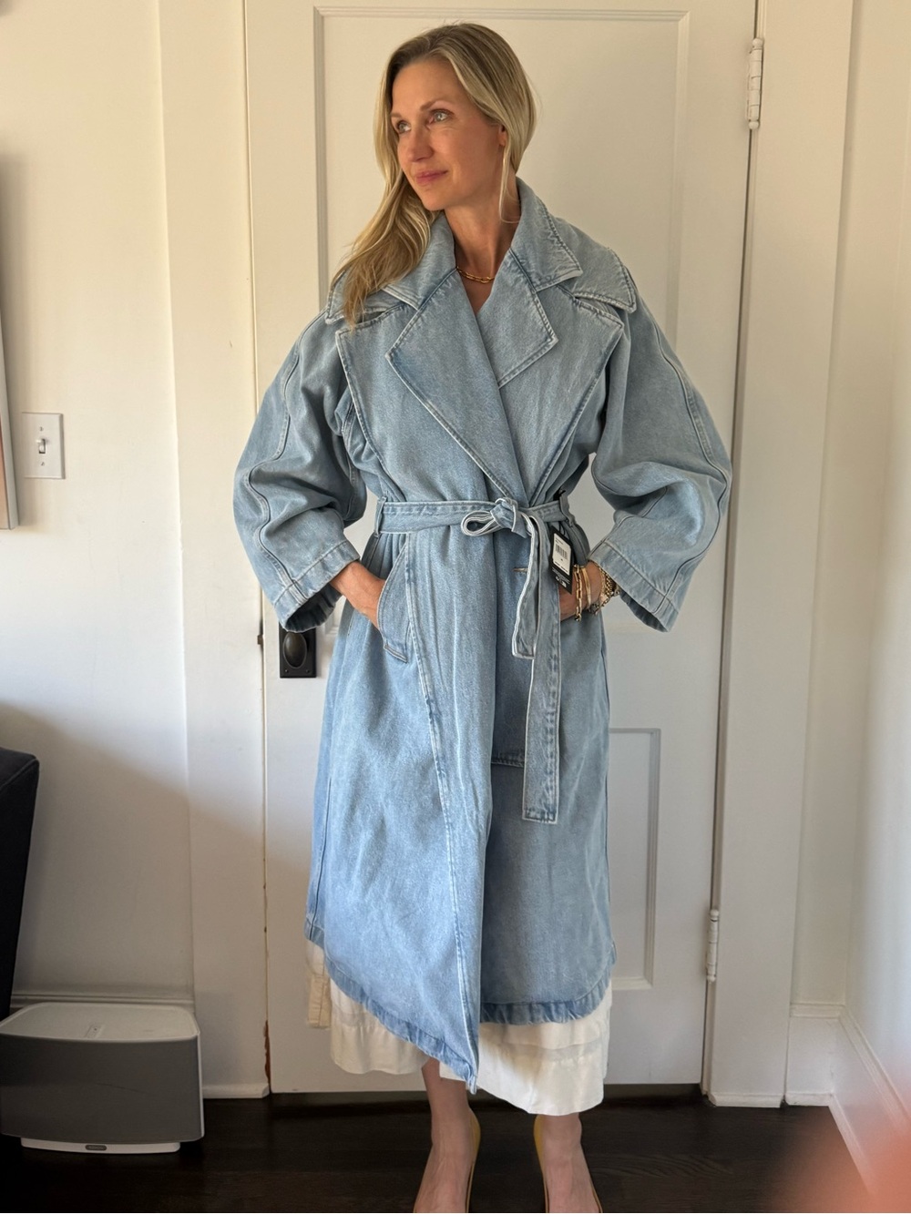 7 For All Mankind Light Blue Denim Trench Coat